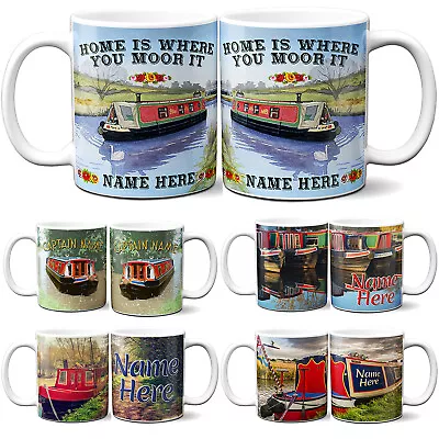 KRAFTYGIFTSUK Personalised Narrowboat Mug Canal Barge Cup Birthday Fathers Day Custom Gift