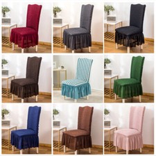 Stretch Dining Chair Covers Spandex Bubble Lattice Slipcover with Skirt for Home