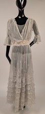 ROMANTIC EDWARDIAN COTTON ORGANDY  NET DRESS W UNUSUAL BAMBOO FLORAL PATTERN