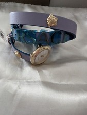 New VERSACE watch V flare 28mm lilac and blue leather wrap w/ tags, box, papers