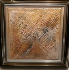 Golden Metallic Original Abstract (See Video) Acrylic Painting Canvas 12x12