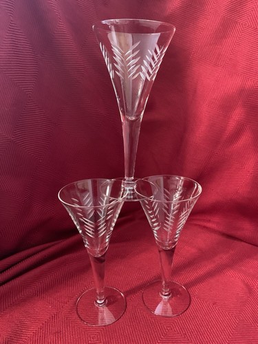 Set Of 3 JAVIT Crystal By Leonard Rain Wine Glasses 6” Etched Vintage - Picture 2 of 20