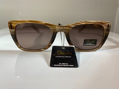 Women's wood grain like pattern sunglasses with brown tinted lenses