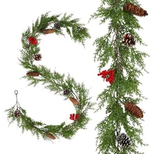 AnyDesign Christmas Garland with Red Berries Pine Cones Artificial Christmas ...