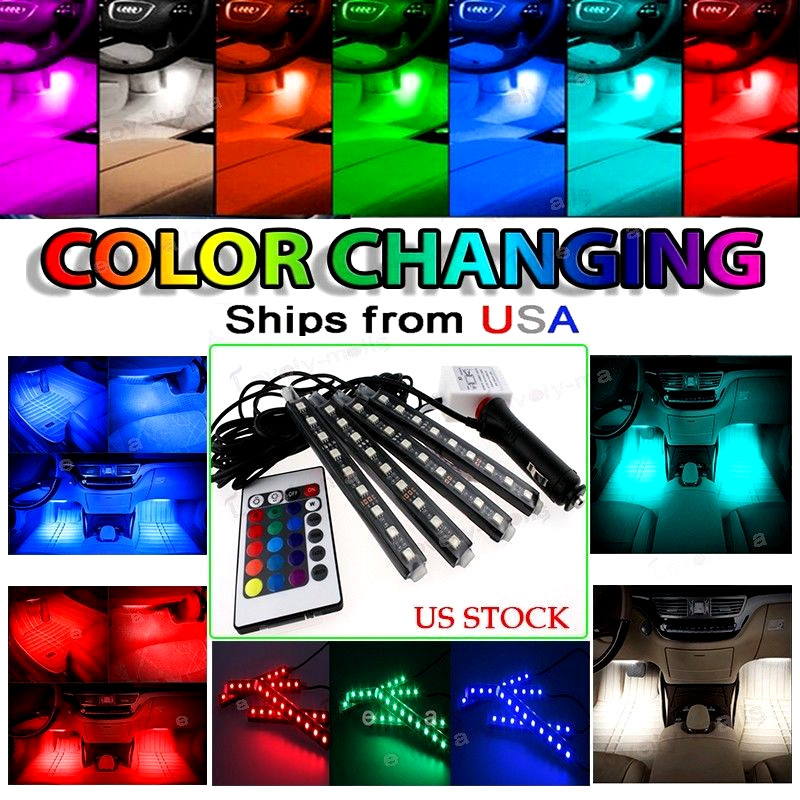 Glow Full Color LED Interior Car Kit Under Dash Foot Well Seats Inside