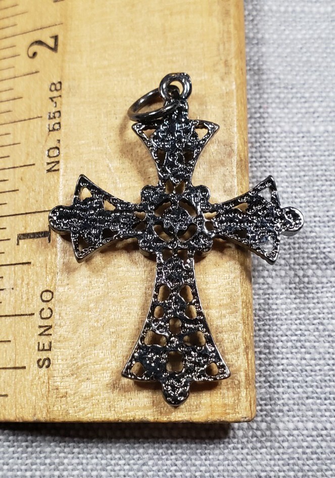 Vintage Pendant Medal Black Rhinestone Cross Christian H63 Vintage Pendant Medal Black Rhinestone Cross Christian H63