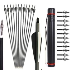 12pcs 30'' Archery Carbon Arrows Hunting Broadheads 100 grain Quiver Bow Target