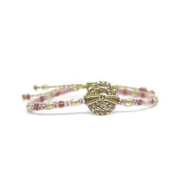 Bracelet Perles Verre Filé Murano Tons Verts Avec Trèfle - Neuf Avec étiquettes, Bijou Fantaisie