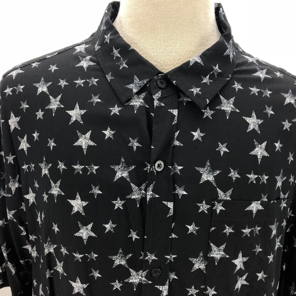 LuLa Roe 2XL XXL Black Stars  Short Sleeve Button-Up Casual Men's Shirt - Image 2 of 4