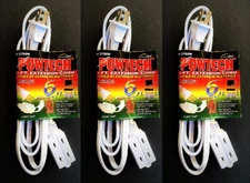 3 Pack White 6ft Electrical 3 Outlet Extension Cord 2 Prong 3-Way Power Splitter