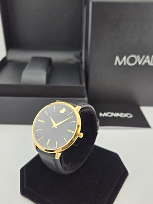 Movado Women's Ultra Slim Black Dial Gold Tone Case Watch