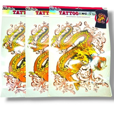 New Lot Of 3 Large Iron On Transfer Tattoos Anime Asian Chinese Dragon 11''×8.5''