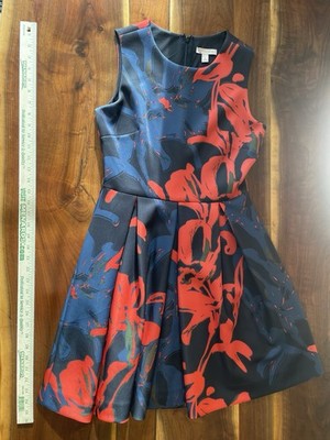 Established 1962 Floral Fit & Flare Dress Sleeveless Black Red Size 8