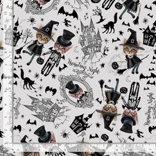 Halloween Fabric Costume Cat Haunted House Toss Gray Timeless Treasures YARD