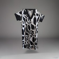 Rachel Zoe Linen Maxi Dress Kaftan Black White Abstract Print Pockets Large EUC