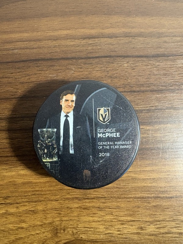 Vegas Golden Knights NHL collectible hockey puck George McPhee GMOTY Award 2018