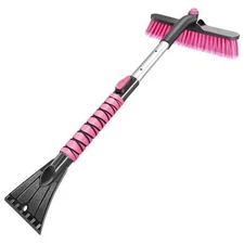  12.6 Inch Large Brush Head with Ice Scraper, Extendable Car 33 Inch Pink