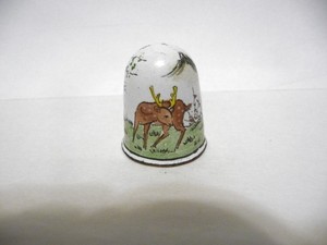 THIMBLE HANDPAINTED ENAMEL OVER COPPER MR SONG JIM-MING DEER FAMILY HTF BEAUTY