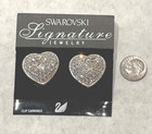SWAROVSKI Signature Pave Crystal Heart Rhinestone Swan Signed Clip On Earrings