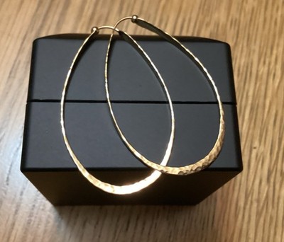 14 Kt Gelbgold glänzend gehämmert große ovale abgestufte Creolen 2 Zoll