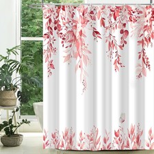 Pink Floral Eucalyptus 72x72 Shower Curtain Hooks Set Large Decor
