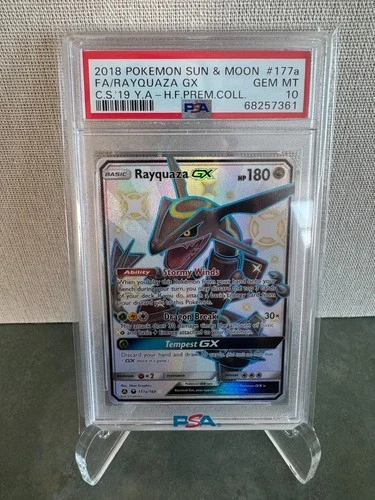 2018 Pokemon Sun & Moon Full Art Rayquaza GX Celestial Storm #177a PSA 10 GEM MT