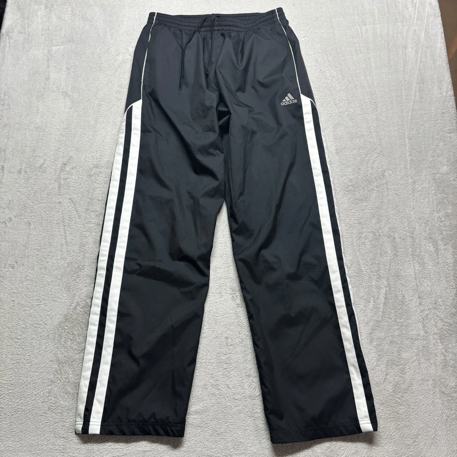 Vintage Y2K Adidas Windbreaker Track Pants Mens L Black Stripe Baggy Mesh Lined
