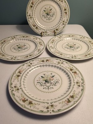 Set 4 Royal Doulton Provencal Salad Plates Green Floral Basket #1034 England 8''