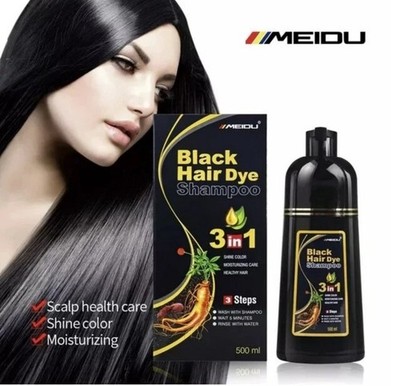 Meidu 3 in 1 Natural Hair Dye Ginger Color Shampoo for Men & Women 500ml-BLACK 
