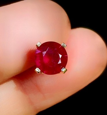 Natural Red Ruby Solid 14K Yellow Gold Stud Earring. Men Single Stud Jewelry