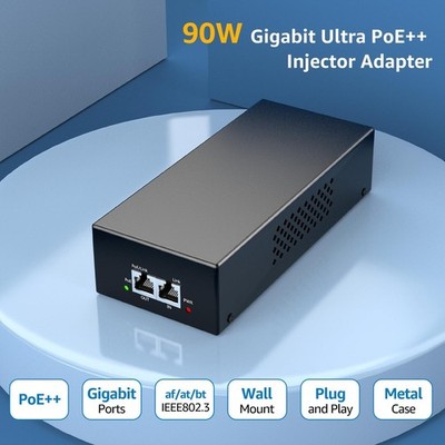 YuanLey 90W Gigabit PoE++ Injector IEEE 802.3bt/at/af 1000Mbps Ultra PoE Adapter