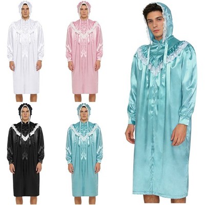 Men 2 Pcs Funny Pajama Set Kaftan Thobe Nightshirt with Sleeping Cap Night Shirt