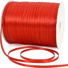 1/8 Inch X 870 Yards Red Thin Solid Satin Ribbon Giant Spool Double Face Wove...