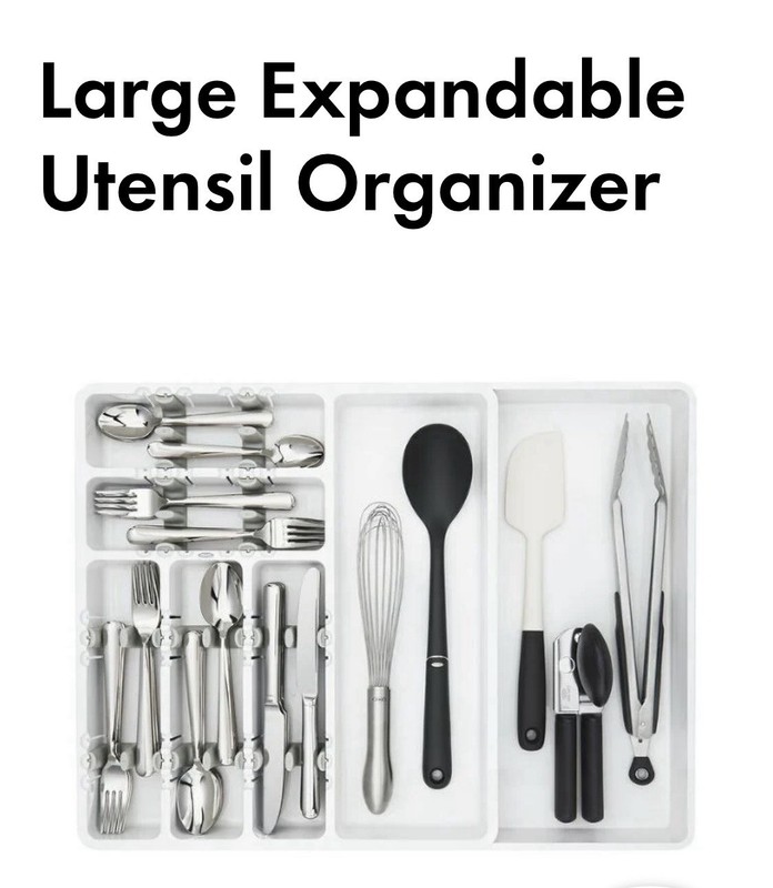 OXO Good Grips Large Expandable Utensil Organizer white, Expands 15.5 - 22”