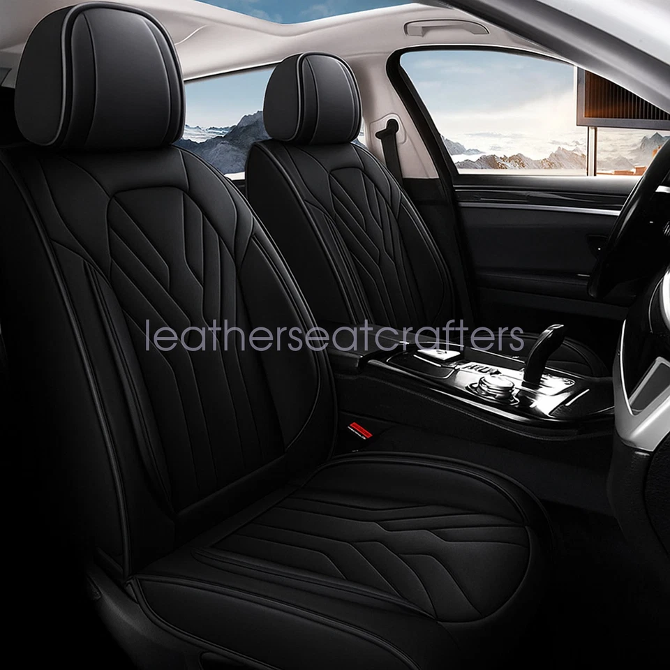 Full Set 5 Seat Cover Front & Rear PU Leather Protector Cushion Black For Toyota - Image 3 of 4