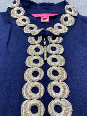 Lilly Pulitzer Dress Womens Size 0 Blue Shift Gold Trim Casual Beach Costal  | eBay