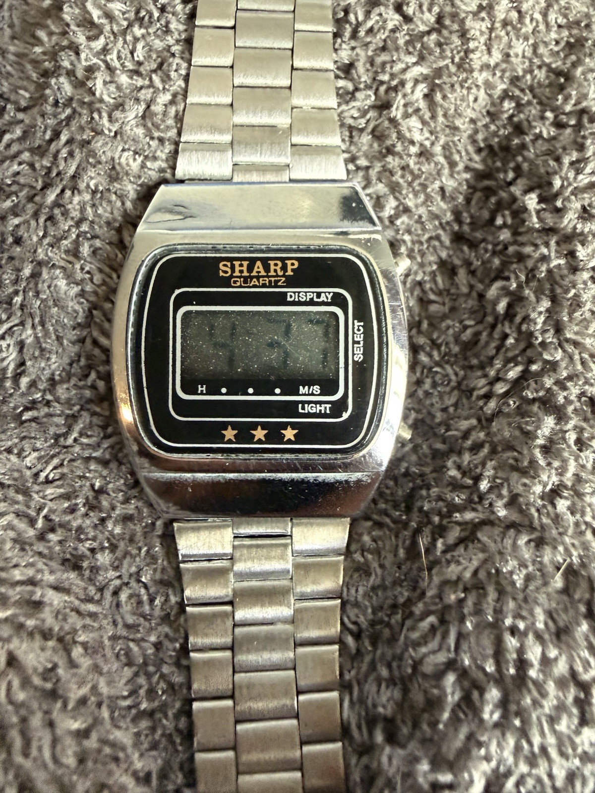 Vintage Sharp Quartz LCD Digital Watch Mens Stainless Steel Bracelet Hong Kong