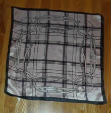 Black Pink Horse Bridles Plaid 100 Silk Square Scarf 20"
