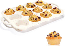 Silicone Muffin Pan, Metal Reinforced Frame Regular Size 2.8 Inch Cupcake Pan wi