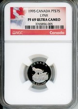 1995 $75 CANADA LYNX 1/4 Oz. PROOF PLATINUM NGC PR69 PF69 SCARCE ! 5596.00 per troy oz