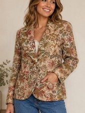 Vintage Multicolor Floral Tapestry Blazer Vincenti Cream Green Rust Size 8 small