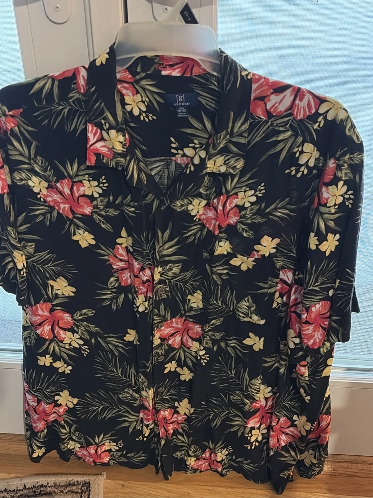 Hawaiian Shirt 2XL (50-52) Black Floral Tropical Camp Shirt