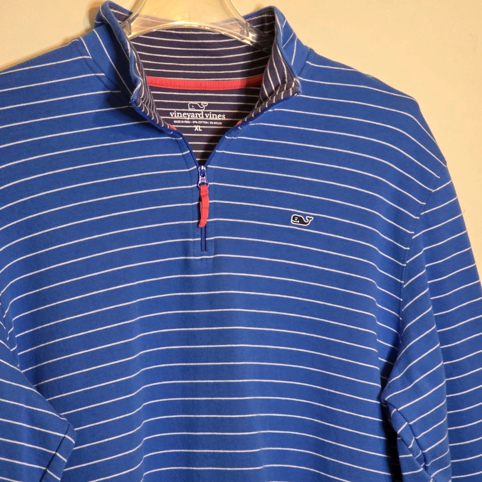 Мужской пуловер Vineyard Vines размер XL 1/4 на молнии в полоску с логотипом сине-белого кита - Изображение 3 из 4