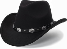 Western Cowboy Hat for Men Women Classic Fedora Hat with Buckle Belt Size:M-L
