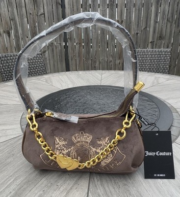 Juicy Couture UK Bag Twig Dog Small Chocolate Hobo Velvet Y2K