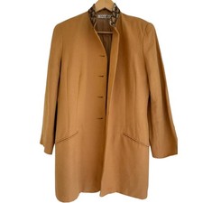 Vintage Tahari Beaded Collar Linen Blend Blazer Jacket Tan Beige Size 14 90s