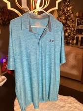 Under Armour Shirt The Performance Polo Men 2XL Blue Short Sleeve Loose HeatGear