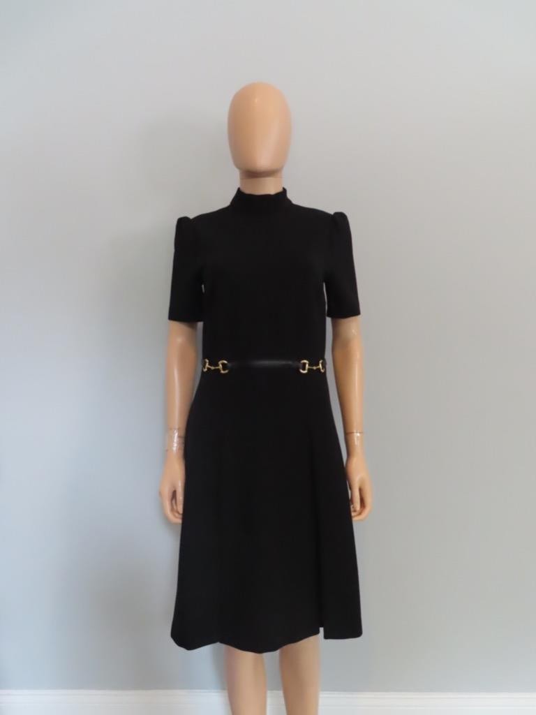 GUCCI★素敵!Black/Gold Horsebit Detail Short Sleeve Dress NWT GUCCI Black/Gold Horsebit Detail Short Sleeve Dress Size