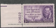 US. 946. 3c. Joseph Pulitzer (1847-1911) Journalist  Issue. w/Pl#. MNH. 1946