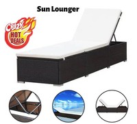 Poly Rattan Sun Lounger with Cushions Outdoor Garden Patio Sun Bed Chaise Lounge